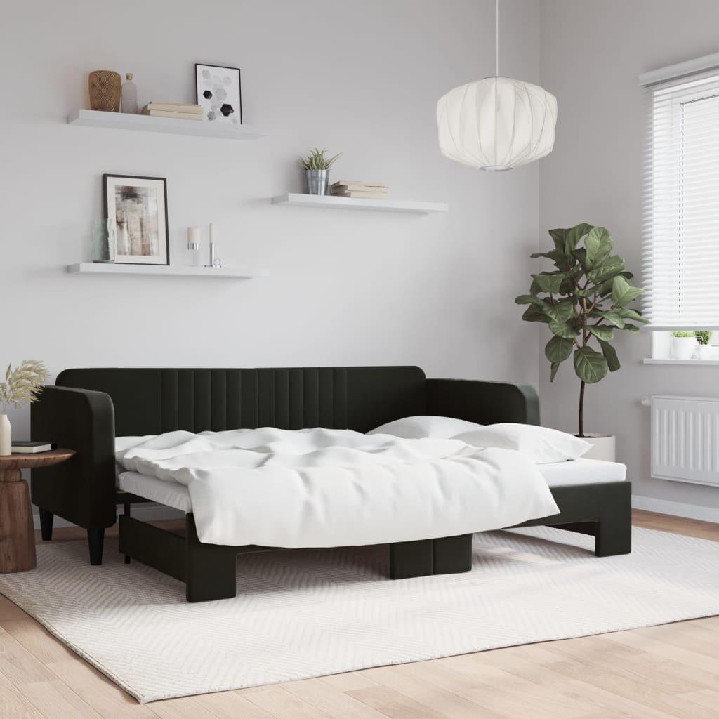 Daybed Velour Sort - med udtræk / 80 x 200 cm