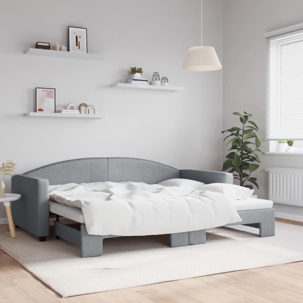 daybed med udtræk 90x200 cm stof lysegrå