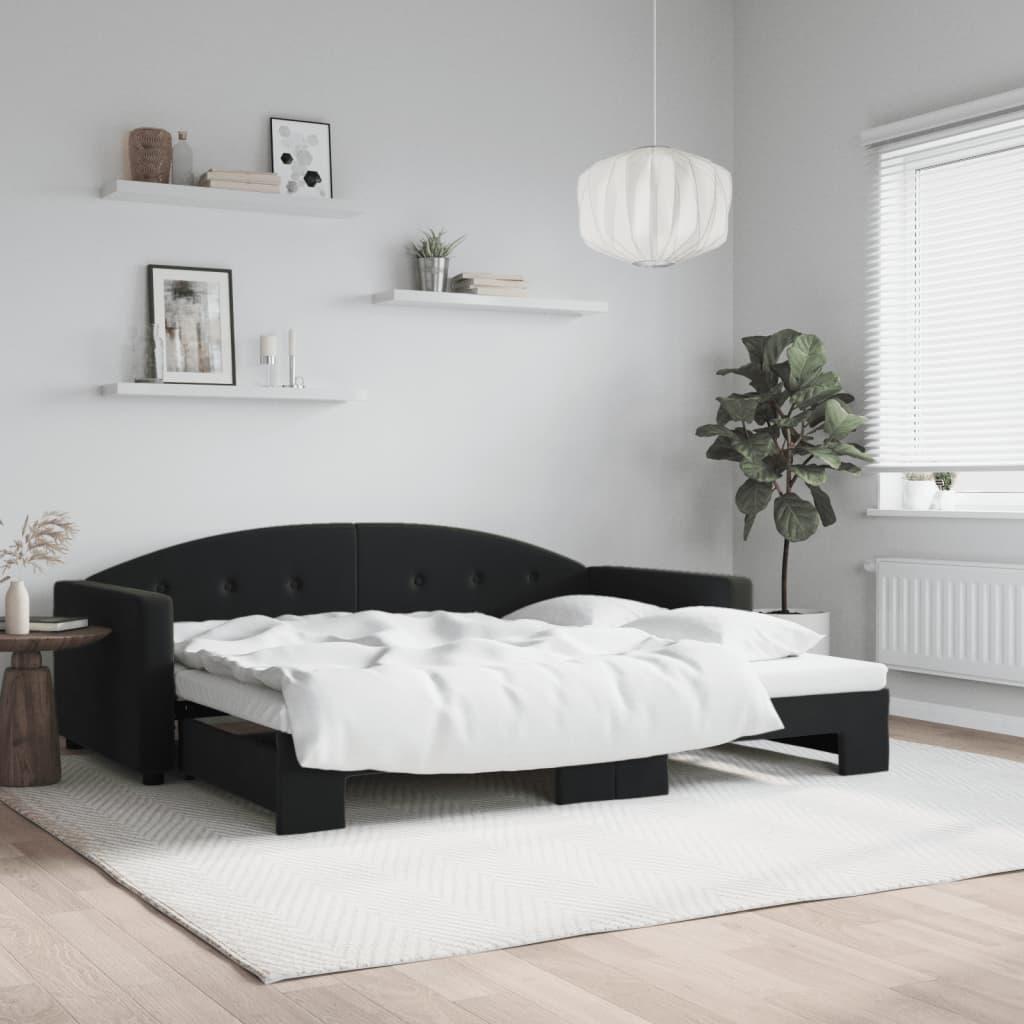 Daybed med udtræk 90x200 cm velour sort billede
