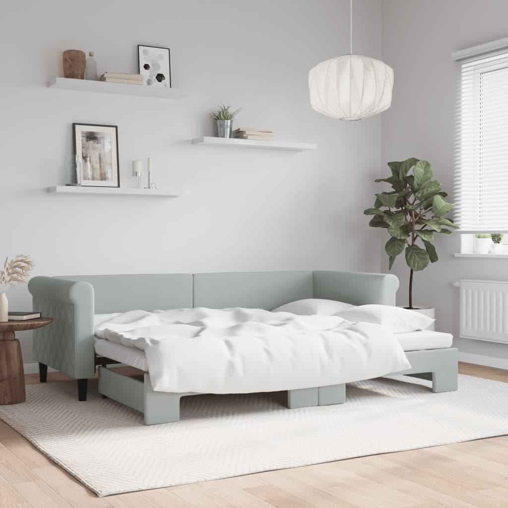 Daybed med udtræk 80x200 cm velour lysegrå billede