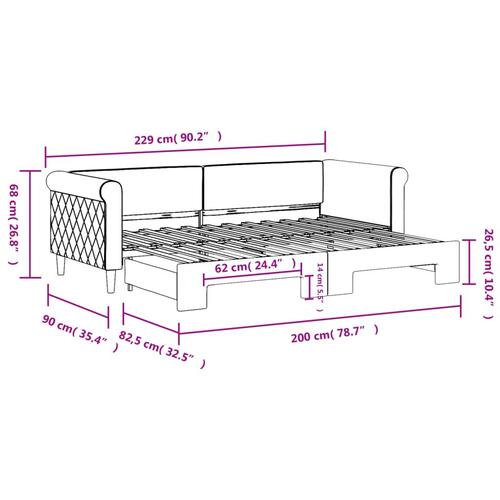 Daybed med udtræk 80x200 cm velour lysegrå