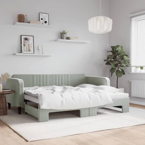 Daybed med udtræk 90x200 cm velour lysegrå