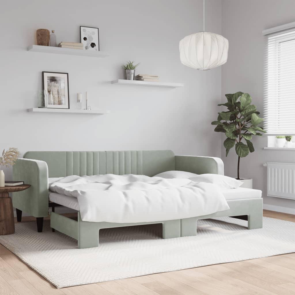 Daybed med udtræk 90x200 cm velour lysegrå billede