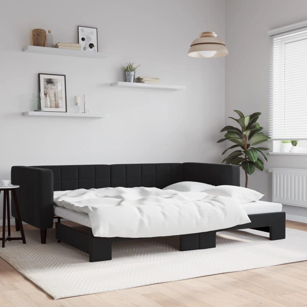 Daybed med udtræk 90x190 cm velour sort billede