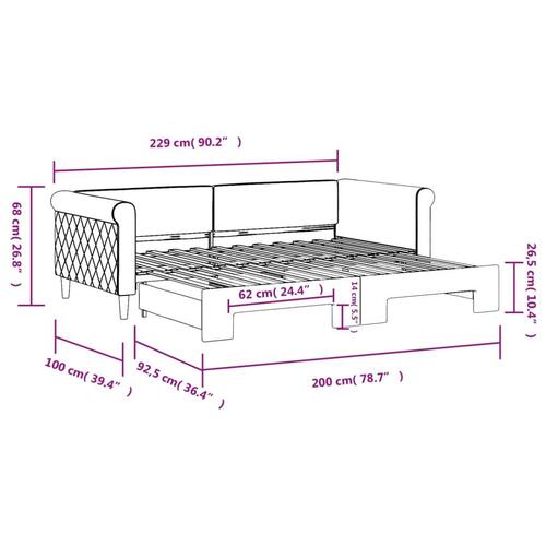 Daybed med udtræk 90x200 cm velour lysegrå