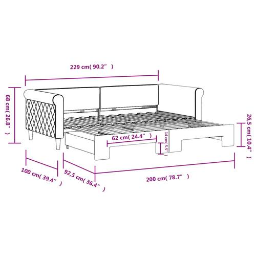 Daybed med udtræk 90x200 cm velour gul