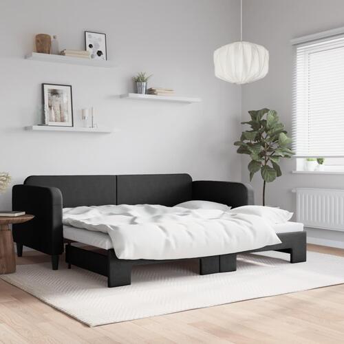 Daybed med udtræk 90x190 cm stof sort
