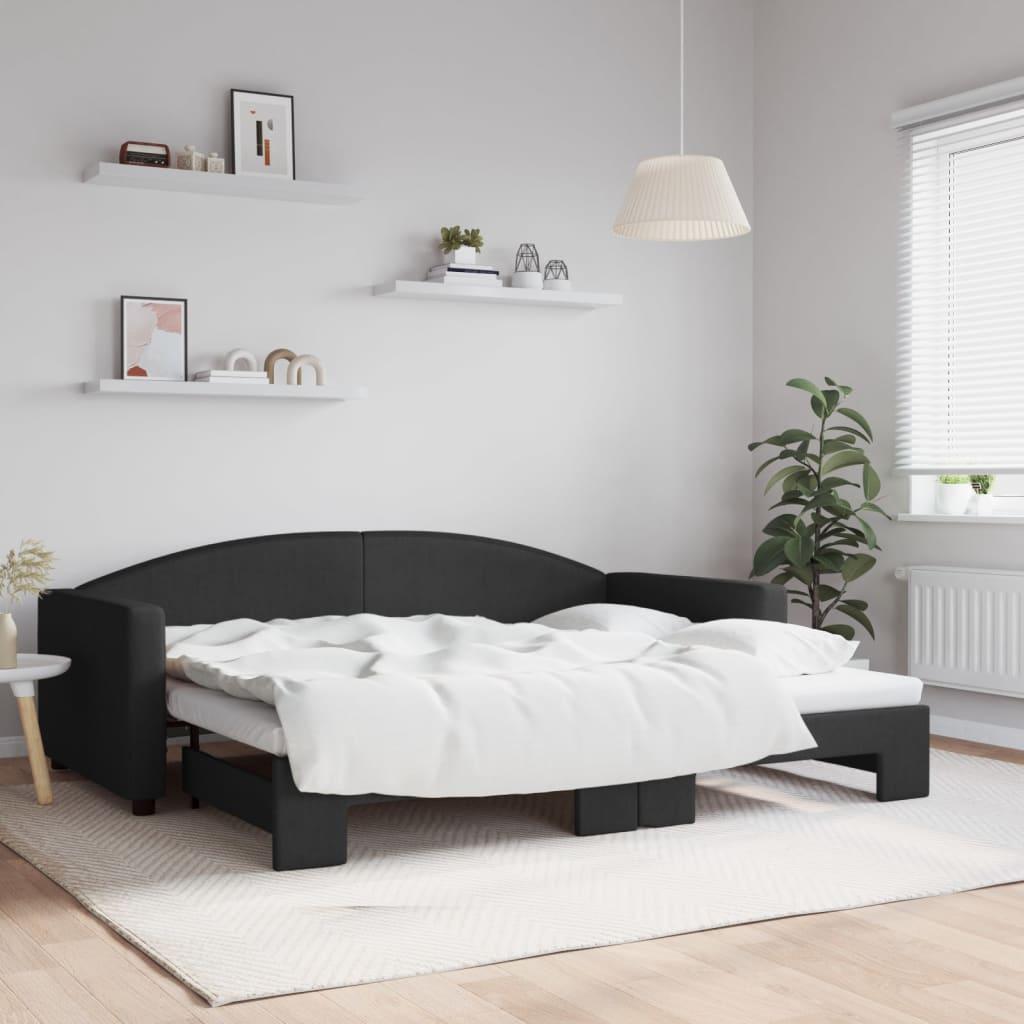 daybed med udtræk 90x200 cm stof sort