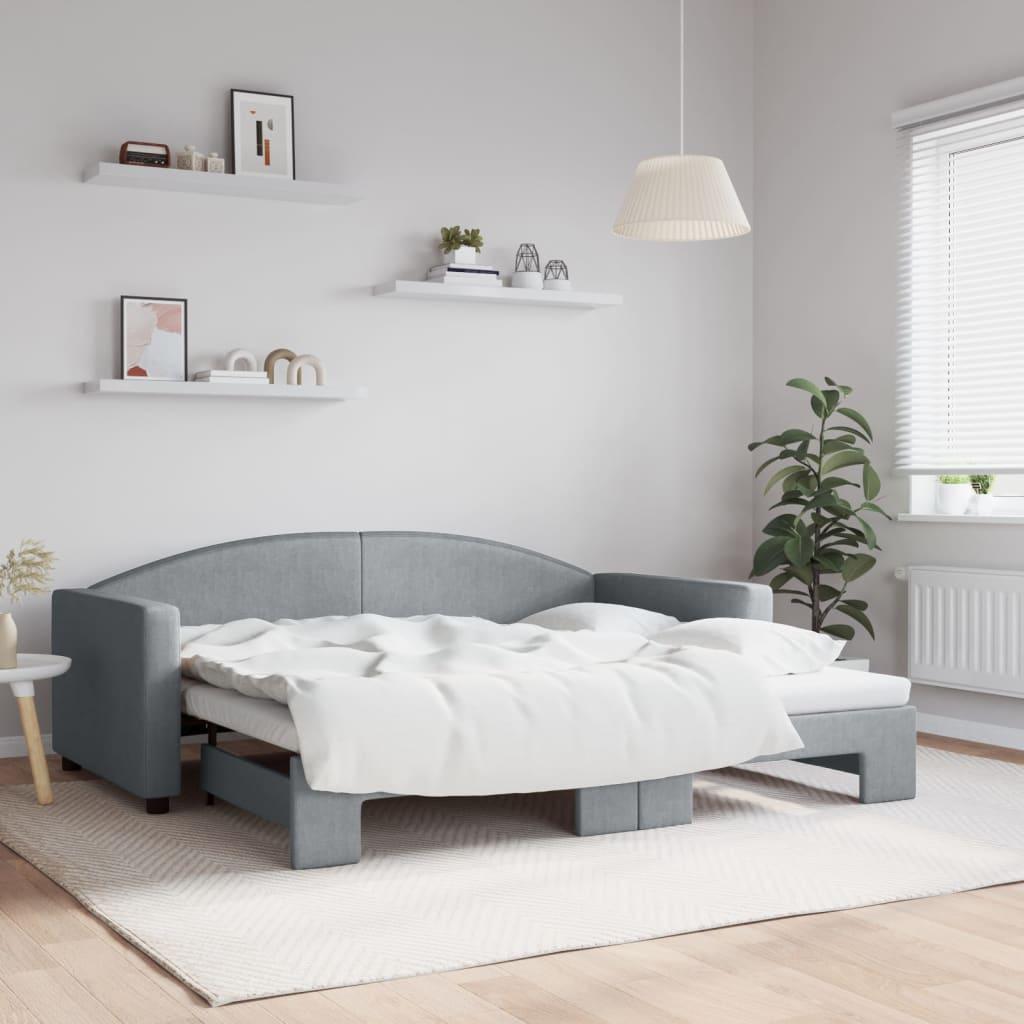 Daybed med udtræk 90x190 cm i stof - lysegrå
