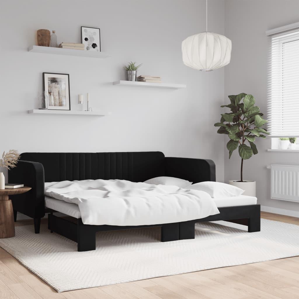 Daybed Velour Sort - med udtræk / 90 x 190 cm