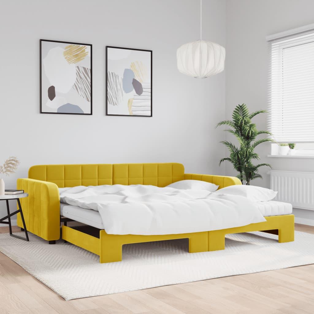 Daybed med udtræk og madras 100x200 cm velour gul billede