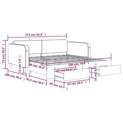 Daybed med udtræk og skuffer 90x190 cm stof mørkegrå