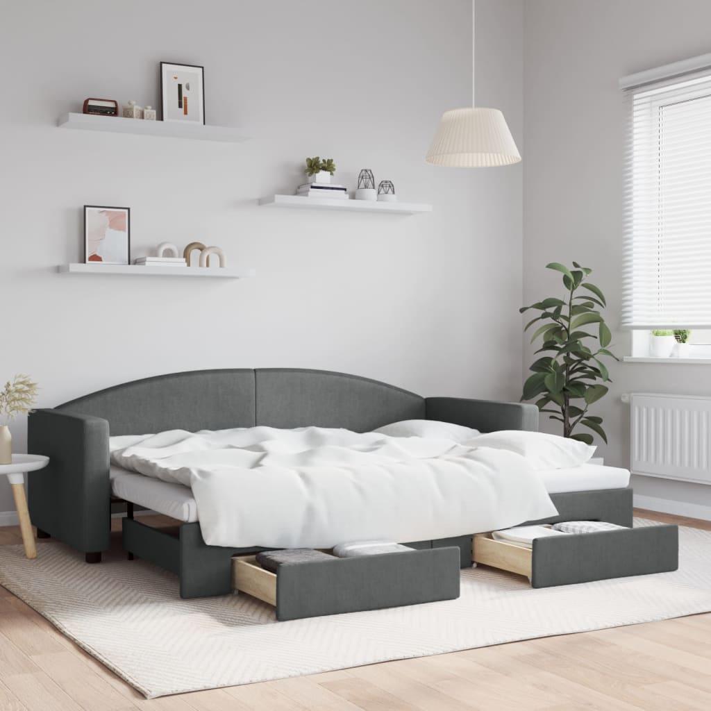 Daybed med udtræk og skuffer 80x200 cm stof mørkegrå