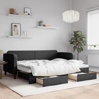 Daybed med udtræk og skuffer 80x200 cm stof sort