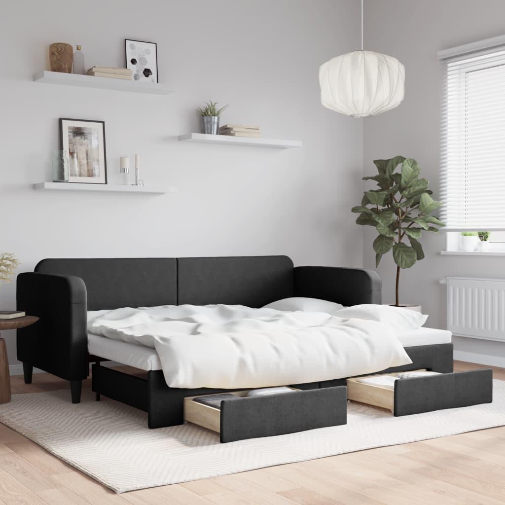 Daybed med udtræk og skuffer 80x200 cm stof sort