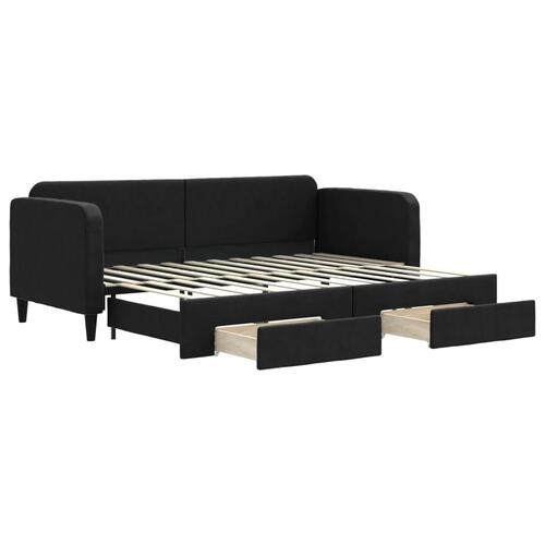 Daybed med udtræk og skuffer 80x200 cm stof sort