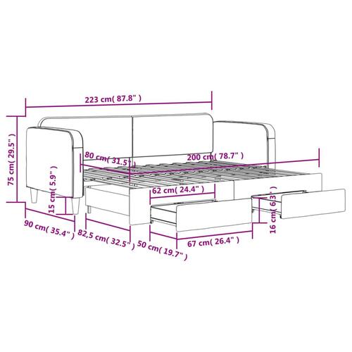 Daybed med udtræk og skuffer 80x200 cm stof sort