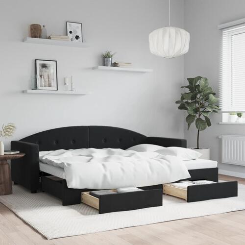 Daybed med udtræk og skuffer 80x200 cm velour sort