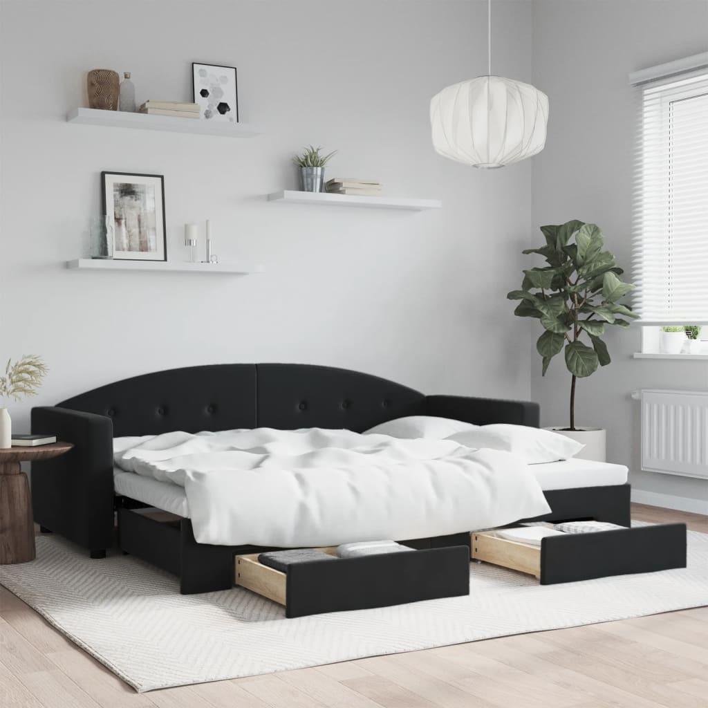 Daybed med udtræk og skuffer 80x200 cm velour sort