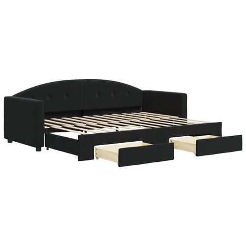 Daybed med udtræk og skuffer 80x200 cm velour sort