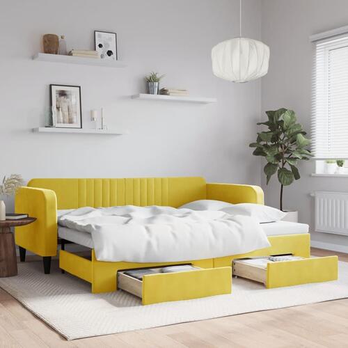 Daybed med udtræk og skuffer 90x200 cm velour gul