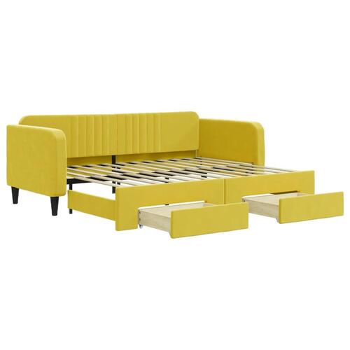 Daybed med udtræk og skuffer 90x200 cm velour gul