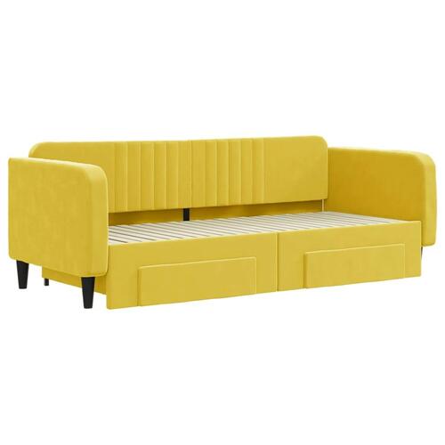 Daybed med udtræk og skuffer 90x200 cm velour gul