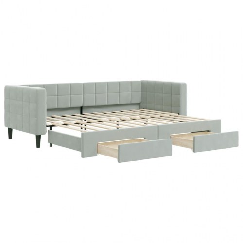 Daybed med udtræk og 2 skuffer 80 x 200 cm velour - lysegrå