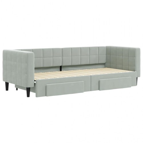 Daybed med udtræk og 2 skuffer 80 x 200 cm velour - lysegrå