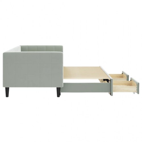 Daybed med udtræk og 2 skuffer 80 x 200 cm velour - lysegrå