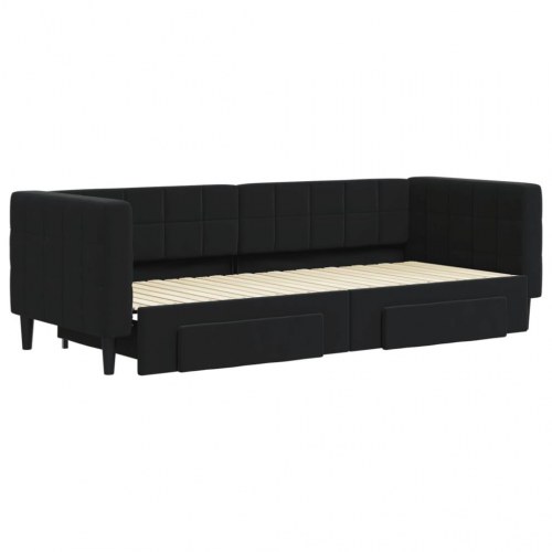 Daybed med udtræk og 2 skuffer 80 x 200 cm - sort velour