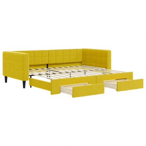 Daybed med udtræk og skuffer 90x200 cm velour gul