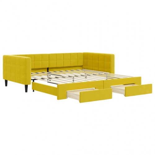 Daybed med udtræk og 2 skuffer 100 x 200 cm - gul