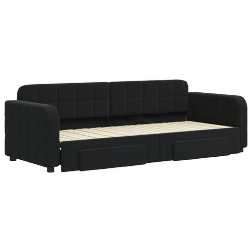 Daybed med udtræk og skuffer 80x200 cm velour sort