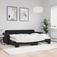 Daybed med udtræk og madras 80x200 cm velour sort