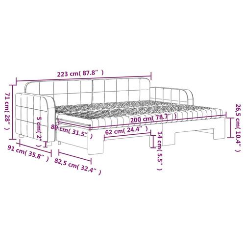 Daybed med udtræk og madras 80x200 cm velour lysegrå