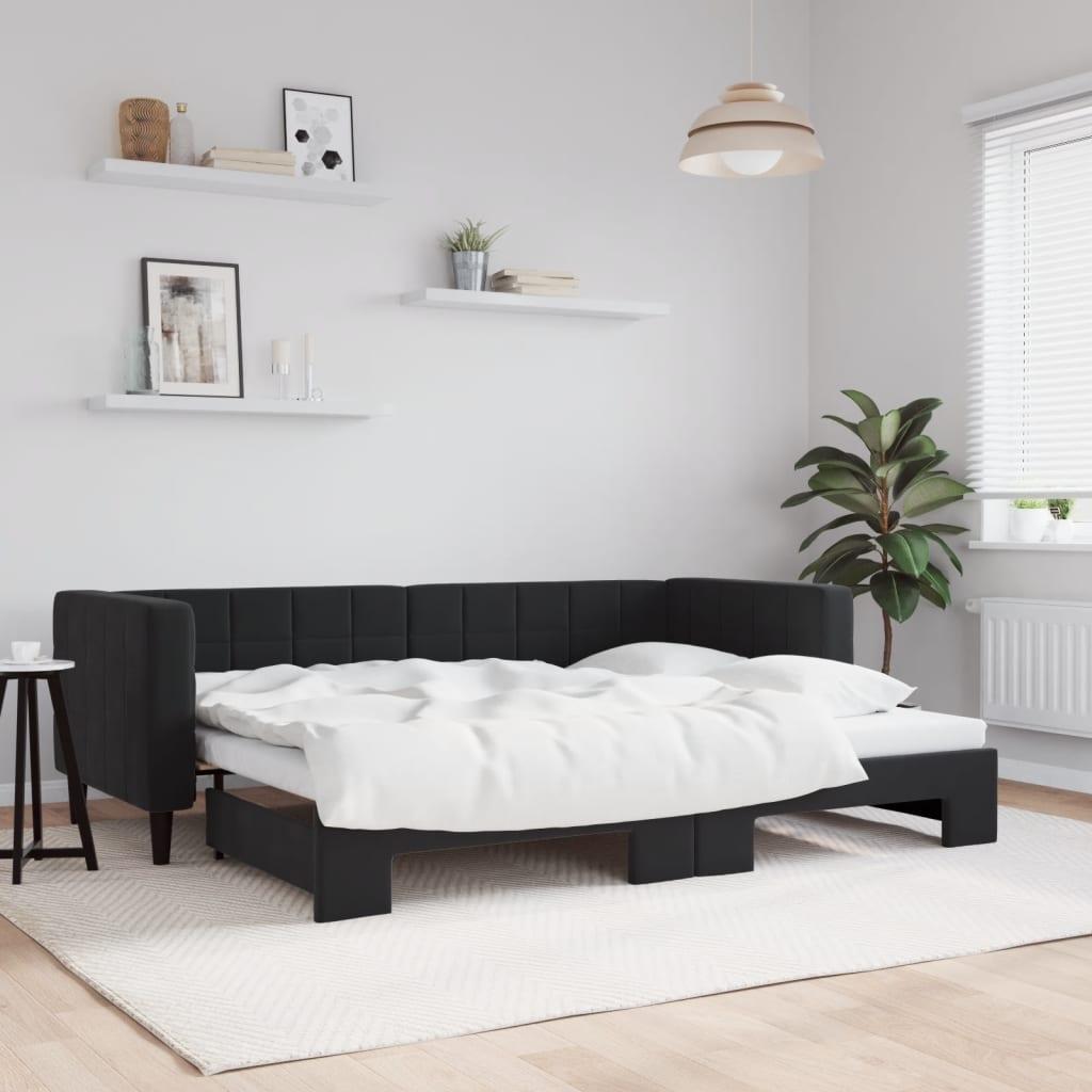 Daybed Velour Sort - med udtræk / 80 x 200 cm