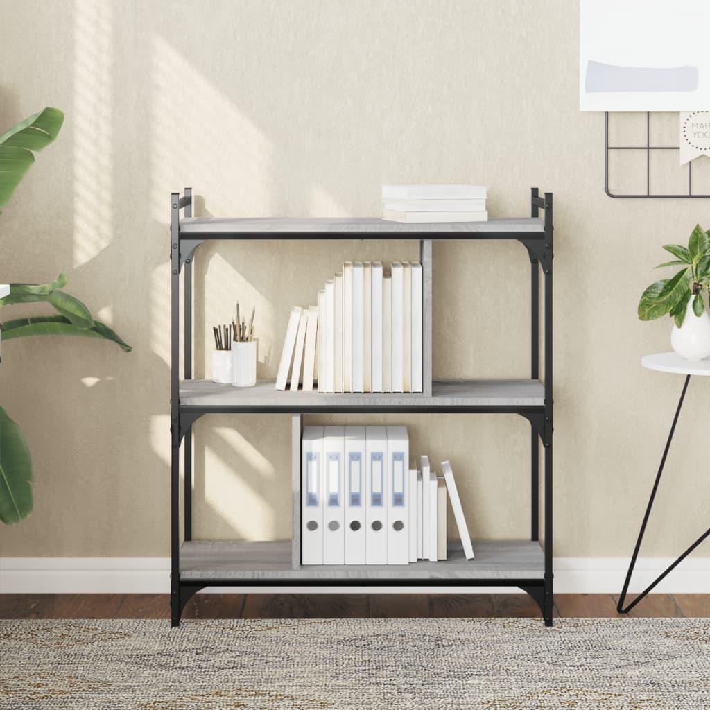 Bogreol 76x32x88 cm 3 hylder konstrueret træ grå sonoma-eg