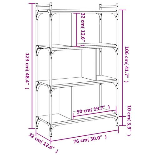 Bogreol 76x32x123 cm 4 hylder konstrueret træ røget eg