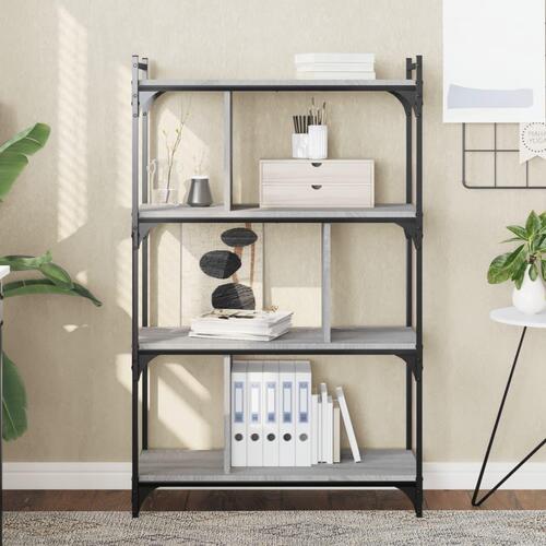 Bogreol 76x32x123 cm 4 hylder konstrueret træ grå sonoma-eg