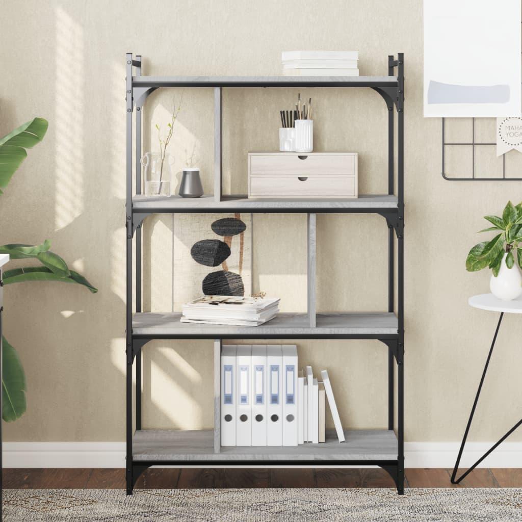 Bogreol 76x32x123 cm 4 hylder konstrueret træ grå sonoma-eg