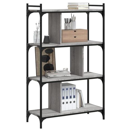 Bogreol 76x32x123 cm 4 hylder konstrueret træ grå sonoma-eg