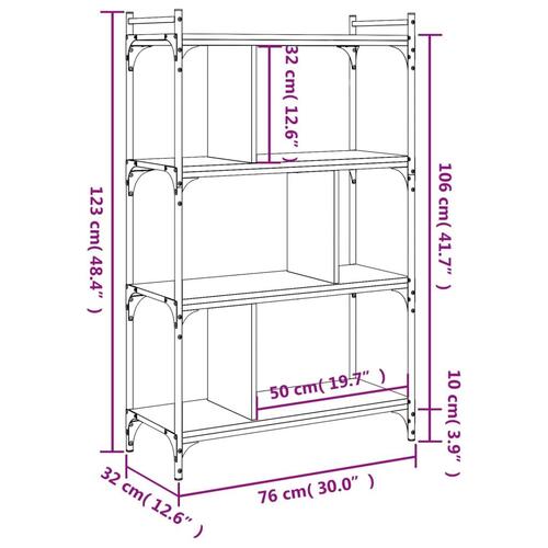 Bogreol 76x32x123 cm 4 hylder konstrueret træ brunt eg