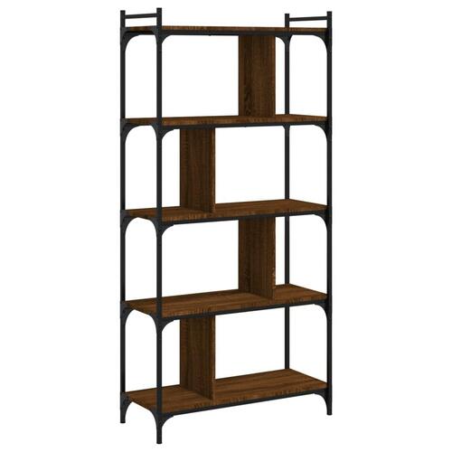 Bogreol 76x32x158 cm 5 hylder konstrueret træ brunt eg