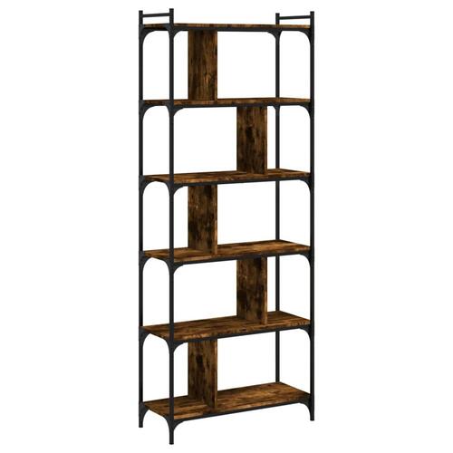 Bogreol 76x32x192 cm 6 hylder konstrueret træ røget eg