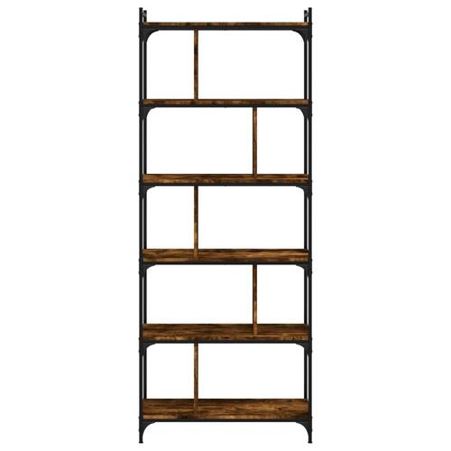 Bogreol 76x32x192 cm 6 hylder konstrueret træ røget eg