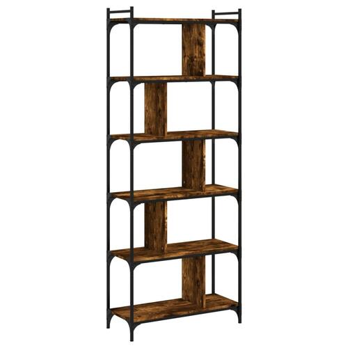Bogreol 76x32x192 cm 6 hylder konstrueret træ røget eg