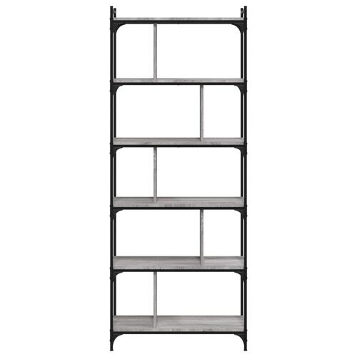 Bogreol 76x32x192 cm 6 hylder konstrueret træ grå sonoma-eg