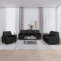 3 personers sofa med hynder kunstlæder sort