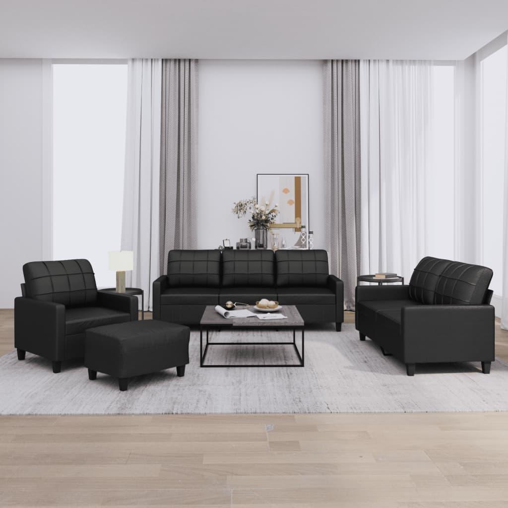 Sofasæt 4 dele med hynder kunstlæder sort